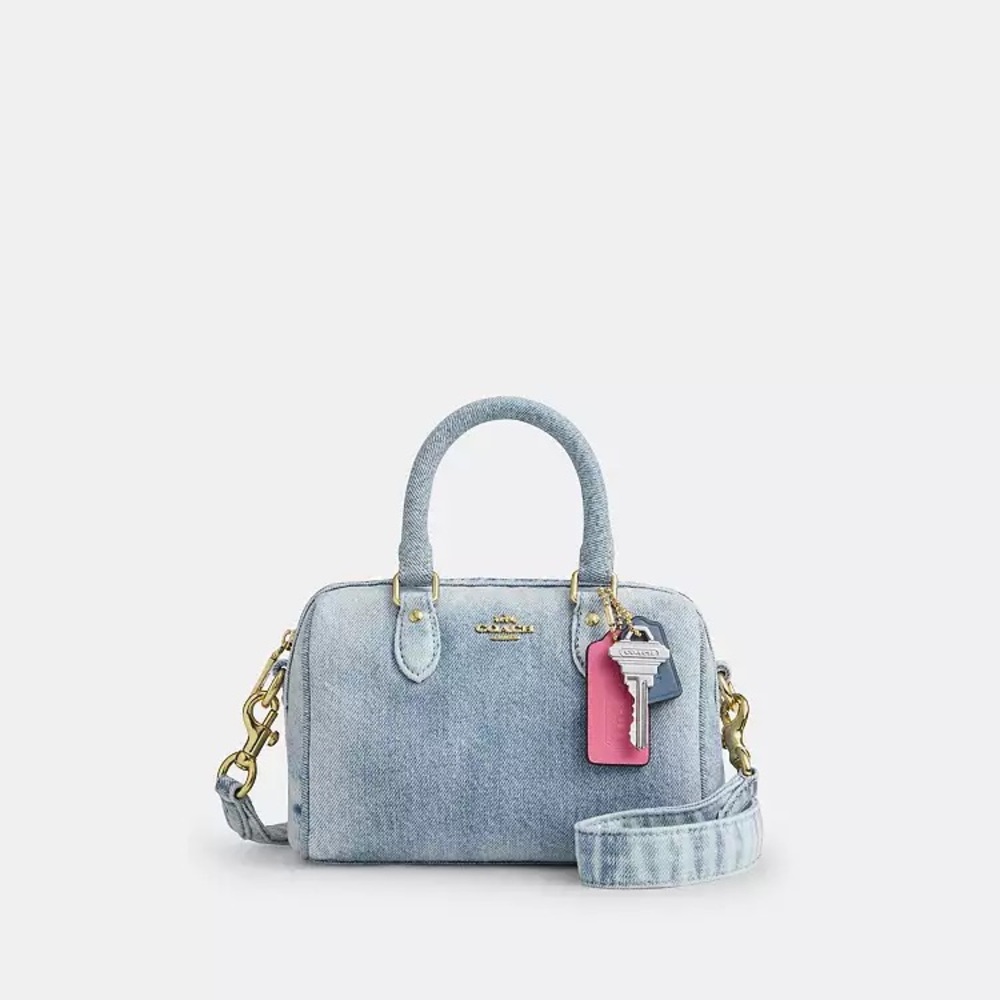 Coach Mini Rowan Crossbody Bag In Loved Denim With Charms - Picture 13 of 16